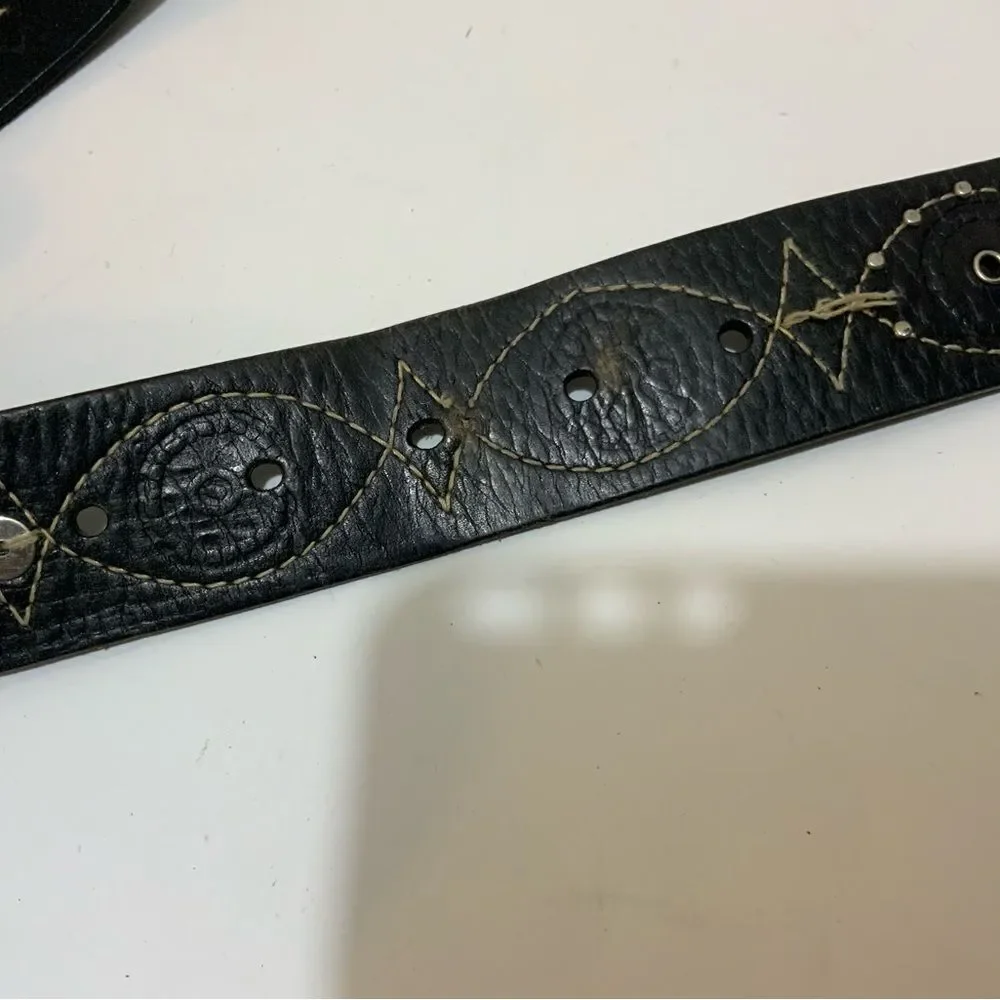 Fossil Leather Belt Embossed Flower Metal Stud Accents, size Medium